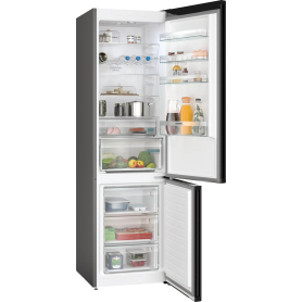 Siemens iQ300 Free-standing fridge-freezer with freezer at bottom 203 x 60 cm Brushed black steel antiFingerprint, Total noFrost